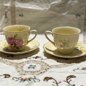 Vintage “Sunshine” J and G Meakin Cream and Pink Floral Mugs for Dining